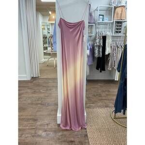 NEW SUNDARA women's satin slip maxi dress in beige